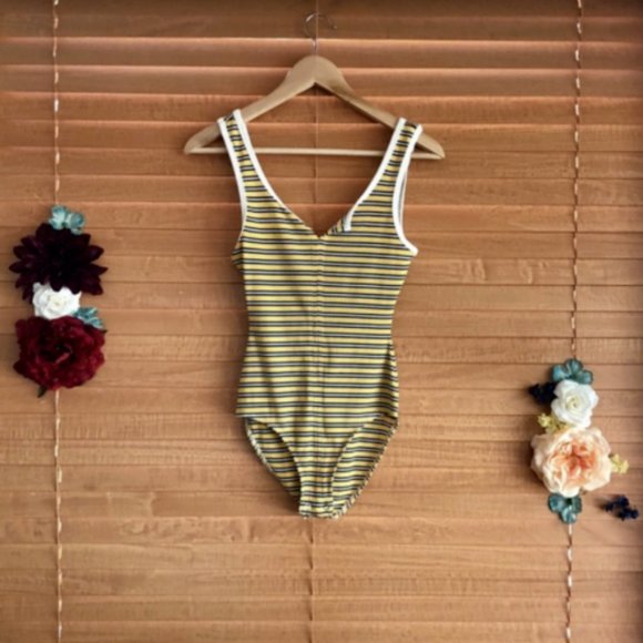 Xhilaration Yellow Black White Striped Bodysuit XS - Picture 3 of 3